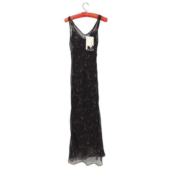 NWT Deadstock Betsey Johnson Black Floral Silk Maxi Dress Size P Whimsigoth 90's
